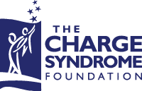 Logo says The CHARGE Syndrome Foundation with navy letters and white background

